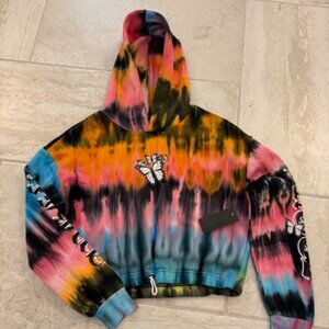 NWT Faded Rose Tie Dyed Graphic Medium Hoodie Angel Butterfly Gothic Boho